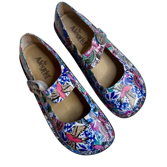 ALEGRIA Women's 40 US 9 Paloma Mary Jane Comfort Clog Shoe Colorful Finch Bird - Picture 1 of 14
